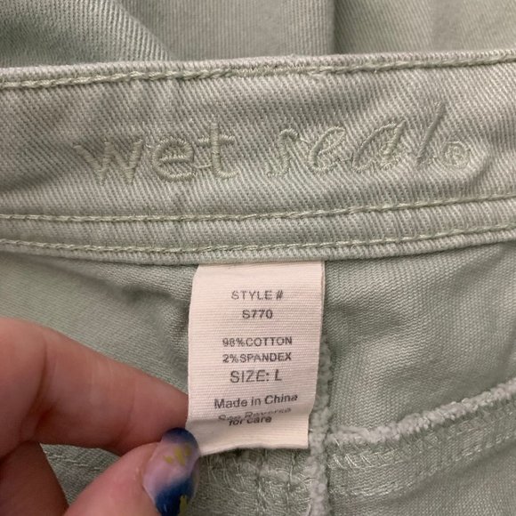 Wet Seal Mid Rise Jeggings Denim Skinny Jeans L Mint Green Pull On Back Pockets - Picture 5 of 5
